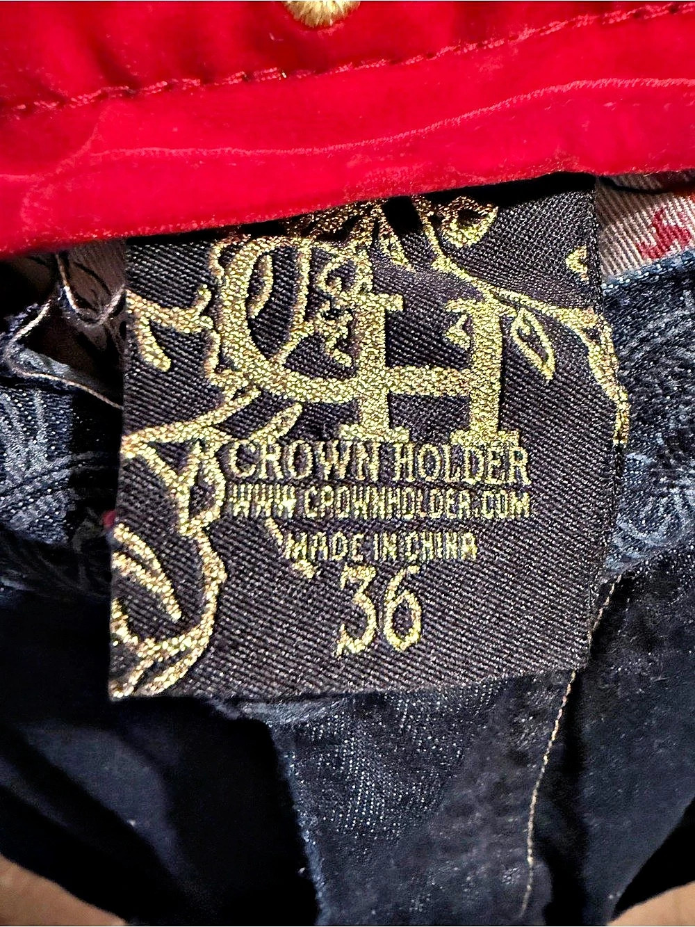 VTG Crown Holder Embellished Jeans Black & Blue Waist 36 - Picture 6 of 13
